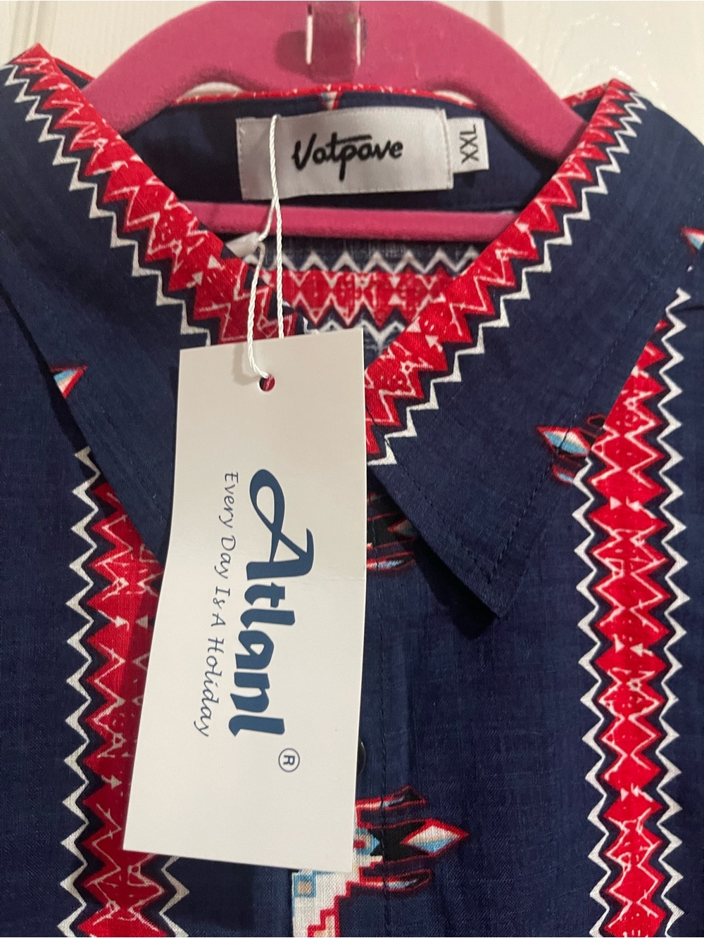 Voltave Men’s Navy Button-Down Shirt with Red Pattern